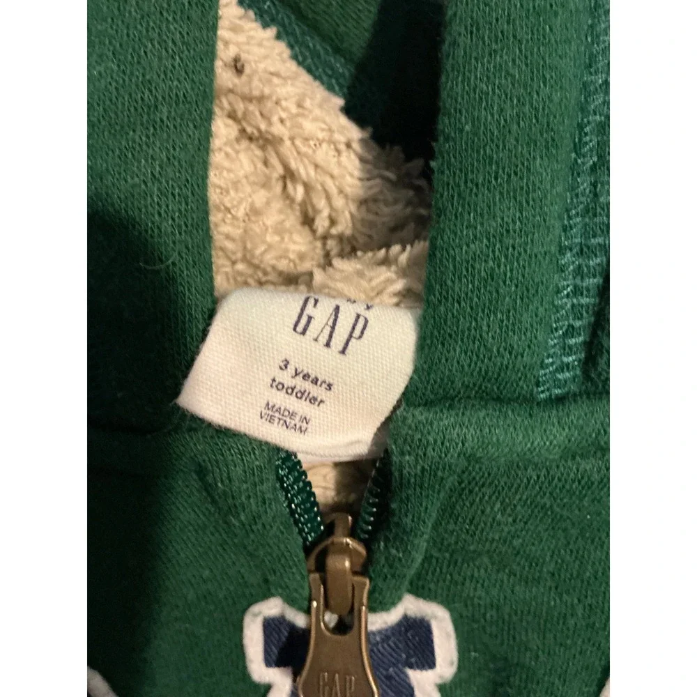 Gap Kids Toddlers Green Sherpa Lined Full Zip Arch Logo Hoodie Sweatshirt 3T